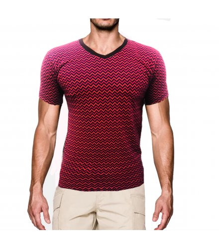 MR041 -V neck red stripe T shirt 